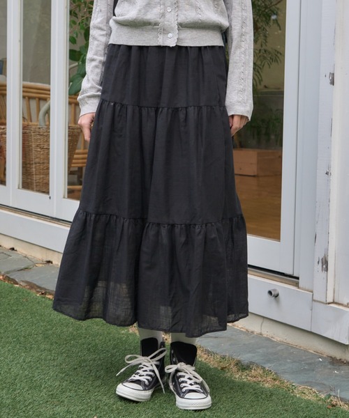 Birthday room(バースデイルーム)の「ティアードロングスカート/Tiered long skirt(スカート・レディース・ブラック/ホワイト・FREE)」の10枚目の写真
