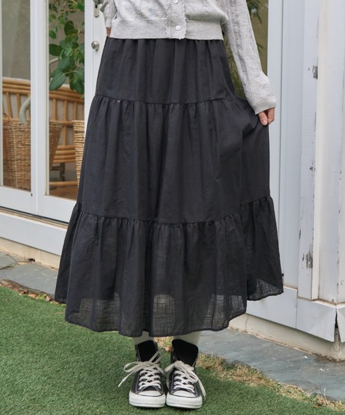 Birthday room(バースデイルーム)の「ティアードロングスカート/Tiered long skirt(スカート・レディース・ブラック/ホワイト・FREE)」の11枚目の写真
