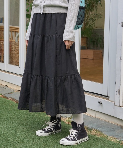 Birthday room(バースデイルーム)の「ティアードロングスカート/Tiered long skirt(スカート・レディース・ブラック/ホワイト・FREE)」の12枚目の写真
