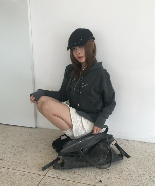 d.i.a. ブラック フード付きパーカー　黒　平成ギャル　ダイヤ　希少 セール】スタースタッズダブルジップフーディー（パーカー）｜DAYDAY