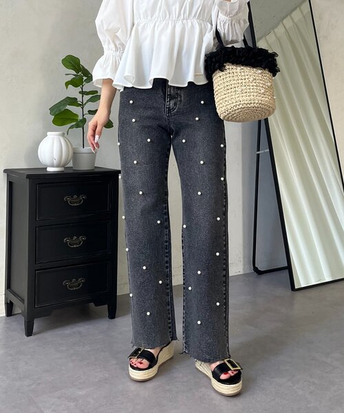 prose verse（プロズヴェール）の「ランダムパールストレートストレッチデニム（デニムパンツ・レディース・ブルー/ブラック・MEDIUM/PL/PM/LARGE）」の13枚目の写真