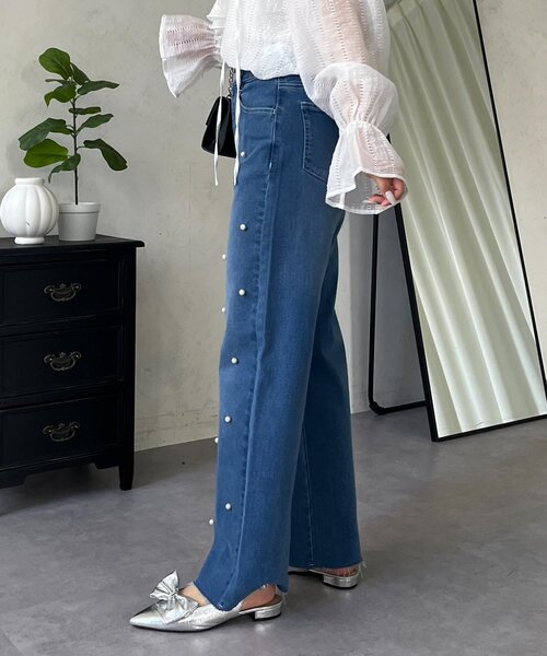 prose verse（プロズヴェール）の「ランダムパールストレートストレッチデニム（デニムパンツ・レディース・ブルー/ブラック・MEDIUM/PL/PM/LARGE）」の5枚目の写真