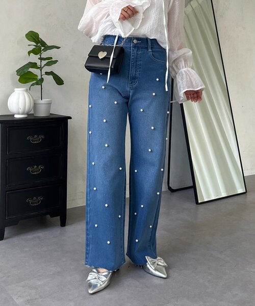 prose verse（プロズヴェール）の「ランダムパールストレートストレッチデニム（デニムパンツ・レディース・ブルー/ブラック・MEDIUM/PL/PM/LARGE）」の11枚目の写真