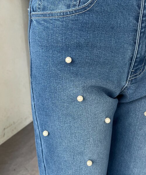 prose verse（プロズヴェール）の「ランダムパールストレートストレッチデニム（デニムパンツ・レディース・ブルー/ブラック・MEDIUM/PL/PM/LARGE）」の3枚目の写真