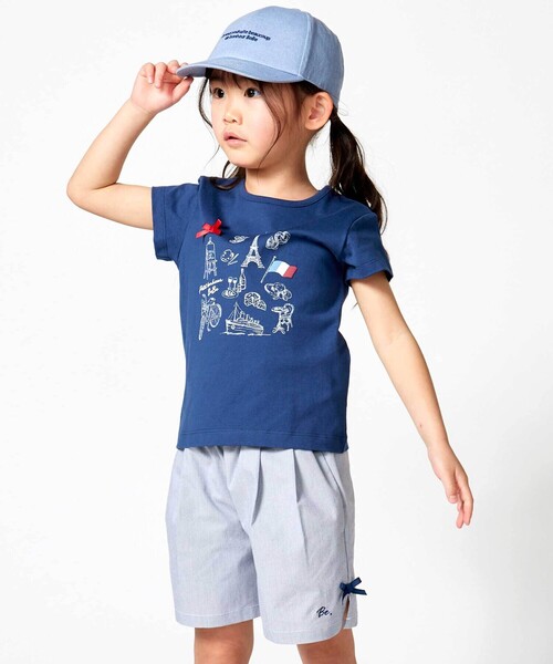 BeBe（ベベ）の「【アジャスター付】ロゴ刺しゅうキャンバスキャップ(52~56cm)（キャップ・キッズ・ブルー/ベージュ・L）」の4枚目の写真