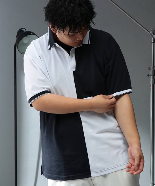 B&T CLUB(ビーティークラブ)の「ポロシャツ 半袖 メンズ 大きいサイズ ドライ 鹿の子 ライン 切り替え B&T CLUB (ビーアンドティークラブ)(ポロシャツ・メンズ・ホワイト×ネイビー/ブラック・X3(6L~7L)/X1(3L~4L)/X2(4L~5L))」の3枚目の写真