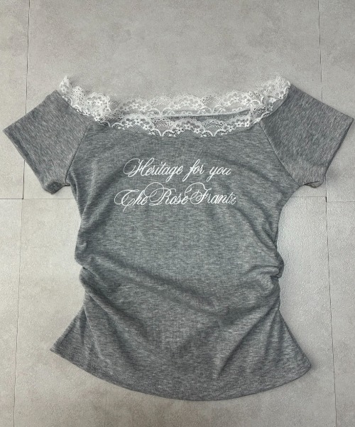 lulufa(ルルファ)の「レースチョーカー レタリングプリントオフショルTシャツ(Tシャツ/カットソー・レディース・グレー/ホワイト・LARGE/MEDIUM)」の13枚目の写真