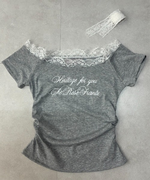 lulufa(ルルファ)の「レースチョーカー レタリングプリントオフショルTシャツ(Tシャツ/カットソー・レディース・グレー/ホワイト・LARGE/MEDIUM)」の20枚目の写真