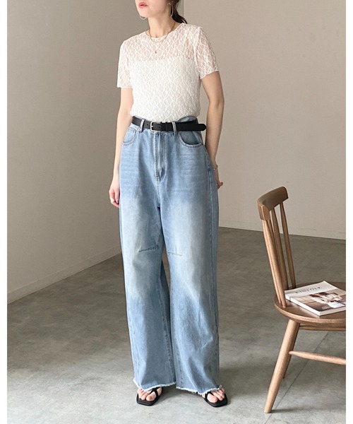 She's Closet(シーズクローゼット)の「半袖 クルーネック 透かし編み風 シアー レーストップス レースtシャツ(Tシャツ/カットソー・レディース・ブラウン/ブラック/アイボリー・FREE)」の10枚目の写真