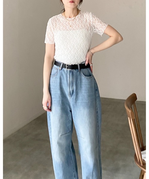 She's Closet(シーズクローゼット)の「半袖 クルーネック 透かし編み風 シアー レーストップス レースtシャツ(Tシャツ/カットソー・レディース・ブラウン/ブラック/アイボリー・FREE)」の11枚目の写真
