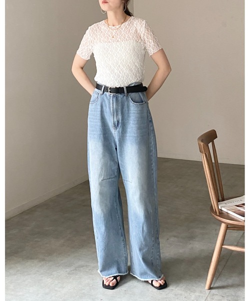 She's Closet(シーズクローゼット)の「半袖 クルーネック 透かし編み風 シアー レーストップス レースtシャツ(Tシャツ/カットソー・レディース・ブラウン/ブラック/アイボリー・FREE)」の12枚目の写真