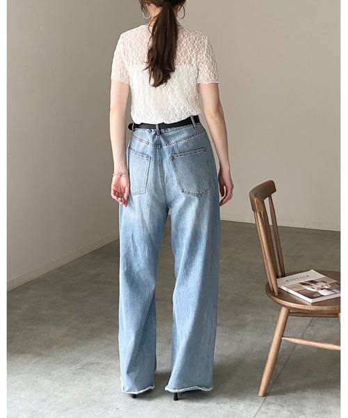 She's Closet(シーズクローゼット)の「半袖 クルーネック 透かし編み風 シアー レーストップス レースtシャツ(Tシャツ/カットソー・レディース・ブラウン/ブラック/アイボリー・FREE)」の13枚目の写真