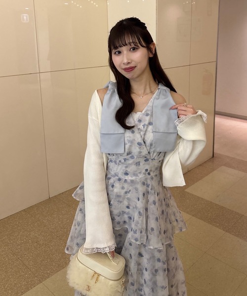 LouLoumei（ルルミー）の「【LouLoumei】肩リボンティアードワンピース（ワンピース・レディース・ピンクベージュ/ホワイト系その他/ブルー系その他・FREE）」の7枚目の写真