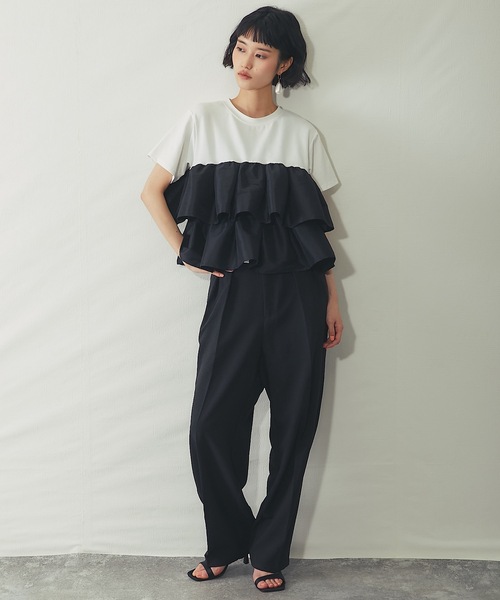 ANOTHER S(アナザーエス)の「天竺ティアードフリルドッキングTシャツ(Tシャツ/カットソー・レディース・オフホワイト/ブラック/ブラウン/ホワイト・FREE)」の18枚目の写真