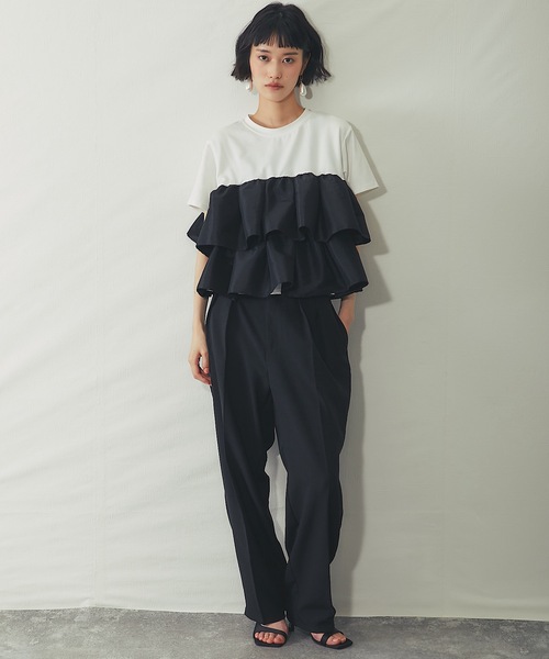 ANOTHER S(アナザーエス)の「天竺ティアードフリルドッキングTシャツ(Tシャツ/カットソー・レディース・オフホワイト/ブラック/ブラウン/ホワイト・FREE)」の20枚目の写真