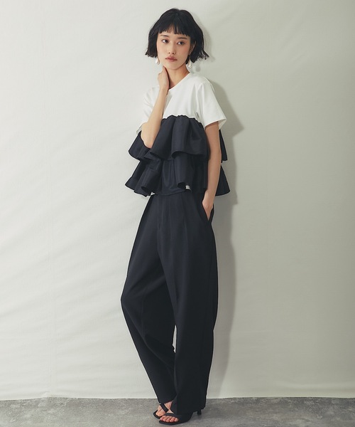 ANOTHER S(アナザーエス)の「天竺ティアードフリルドッキングTシャツ(Tシャツ/カットソー・レディース・オフホワイト/ブラック/ブラウン/ホワイト・FREE)」の22枚目の写真
