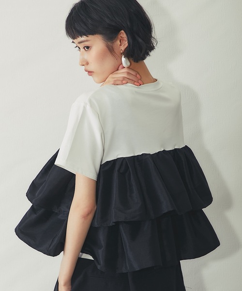 ANOTHER S(アナザーエス)の「天竺ティアードフリルドッキングTシャツ(Tシャツ/カットソー・レディース・オフホワイト/ブラック/ブラウン/ホワイト・FREE)」の21枚目の写真