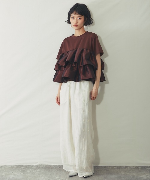 ANOTHER S(アナザーエス)の「天竺ティアードフリルドッキングTシャツ(Tシャツ/カットソー・レディース・オフホワイト/ブラック/ブラウン/ホワイト・FREE)」の6枚目の写真