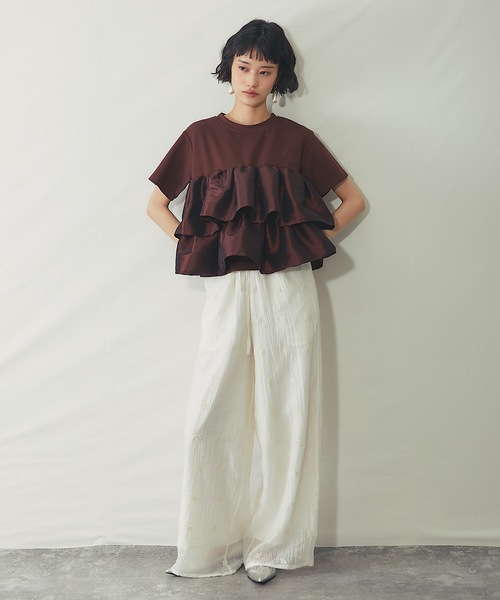 ANOTHER S(アナザーエス)の「天竺ティアードフリルドッキングTシャツ(Tシャツ/カットソー・レディース・オフホワイト/ブラック/ブラウン/ホワイト・FREE)」の8枚目の写真