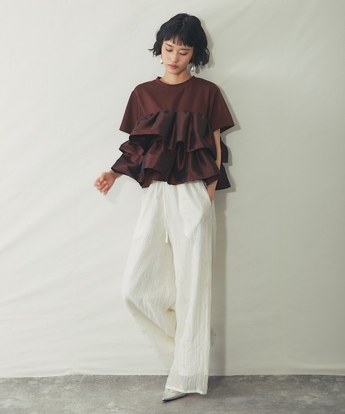 ANOTHER S(アナザーエス)の「天竺ティアードフリルドッキングTシャツ(Tシャツ/カットソー・レディース・オフホワイト/ブラック/ブラウン/ホワイト・FREE)」の12枚目の写真