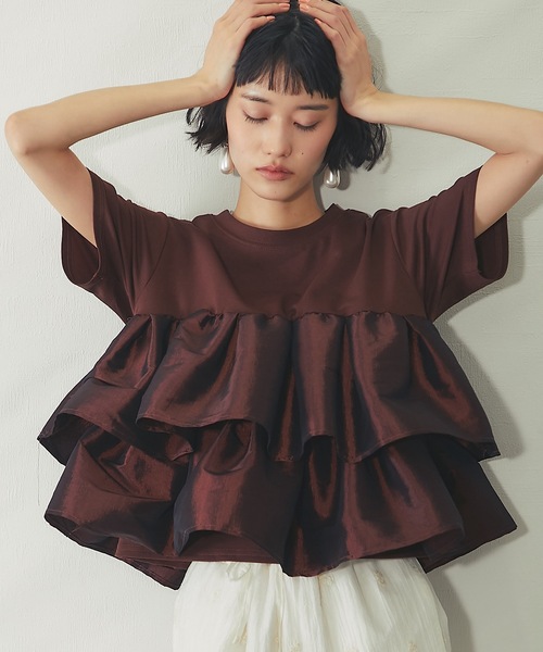 ANOTHER S(アナザーエス)の「天竺ティアードフリルドッキングTシャツ(Tシャツ/カットソー・レディース・オフホワイト/ブラック/ブラウン/ホワイト・FREE)」の5枚目の写真