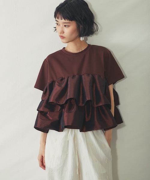 ANOTHER S(アナザーエス)の「天竺ティアードフリルドッキングTシャツ(Tシャツ/カットソー・レディース・オフホワイト/ブラック/ブラウン/ホワイト・FREE)」の13枚目の写真