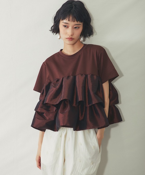 ANOTHER S(アナザーエス)の「天竺ティアードフリルドッキングTシャツ(Tシャツ/カットソー・レディース・オフホワイト/ブラック/ブラウン/ホワイト・FREE)」の15枚目の写真