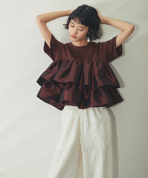 ANOTHER S(アナザーエス)の「天竺ティアードフリルドッキングTシャツ(Tシャツ/カットソー・レディース・オフホワイト/ブラック/ブラウン/ホワイト・FREE)」の14枚目の写真