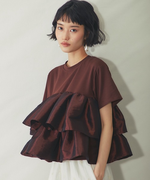 ANOTHER S(アナザーエス)の「天竺ティアードフリルドッキングTシャツ(Tシャツ/カットソー・レディース・オフホワイト/ブラック/ブラウン/ホワイト・FREE)」の11枚目の写真