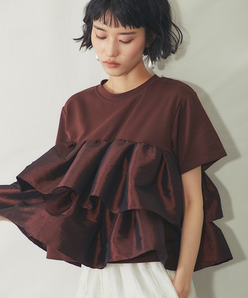 ANOTHER S(アナザーエス)の「天竺ティアードフリルドッキングTシャツ(Tシャツ/カットソー・レディース・オフホワイト/ブラック/ブラウン/ホワイト・FREE)」の7枚目の写真