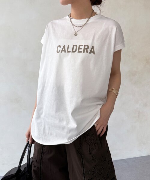 DouDou（ドゥドゥ）の「【WEB限定】前後ロゴフレンチスリーブTEE（Tシャツ/カットソー・レディース・ブラック/オフホワイト/ブラウン・FREE）」の6枚目の写真