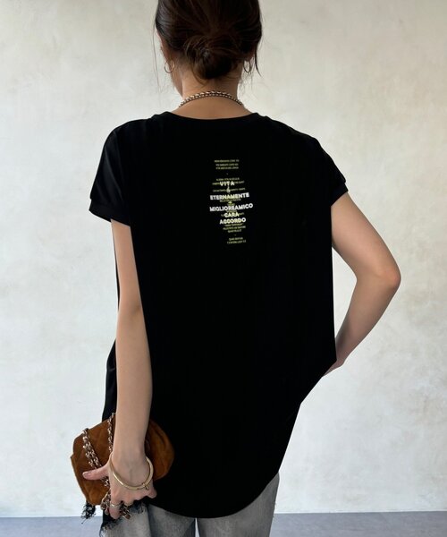 DouDou(ドゥドゥ)の「【WEB限定】前後ロゴフレンチスリーブTEE(Tシャツ/カットソー・レディース・ブラック/オフホワイト/ブラウン・FREE)」の21枚目の写真