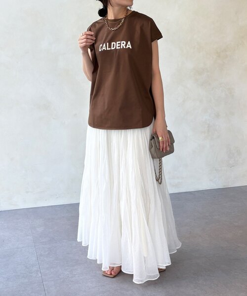 DouDou（ドゥドゥ）の「【WEB限定】前後ロゴフレンチスリーブTEE（Tシャツ/カットソー・レディース・ブラック/オフホワイト/ブラウン・FREE）」の18枚目の写真