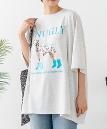【C-FORT POINT/フォートポイント】ゆったり抜け感 DOGプリント スーパーBIGシルエットT ダルメシアンフォト 蛍光ロゴ オーバーサイズ ストリート 韓国ファッション
