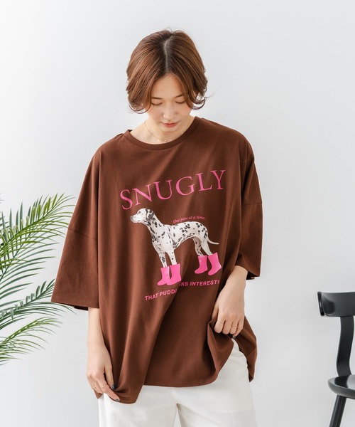fort point(フォーポイント)の「【C-FORT POINT/フォートポイント】ゆったり抜け感 DOGプリント スーパーBIGシルエットT ダルメシアンフォト 蛍光ロゴ オーバーサイズ ストリート 韓国ファッション(Tシャツ/カットソー・レディース・ライトグレー/チャコールグレー/オフホワイト/ブラウン・FREE)」の7枚目の写真