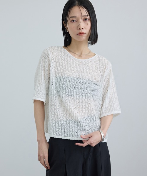 SALON adam et rope'(サロン アダム エ ロペ)の「【WEB限定】ティアードラッセルシアーTシャツ(Tシャツ/カットソー・レディース・サックスブルー/ブラック/ホワイト・FREE)」の1枚目の写真