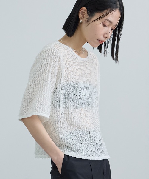 SALON adam et rope'(サロン アダム エ ロペ)の「【WEB限定】ティアードラッセルシアーTシャツ(Tシャツ/カットソー・レディース・サックスブルー/ブラック/ホワイト・FREE)」の5枚目の写真