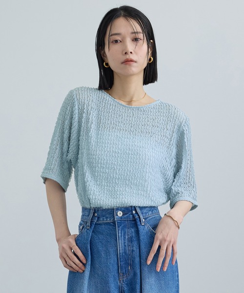 SALON adam et rope'(サロン アダム エ ロペ)の「【WEB限定】ティアードラッセルシアーTシャツ(Tシャツ/カットソー・レディース・サックスブルー/ブラック/ホワイト・FREE)」の6枚目の写真