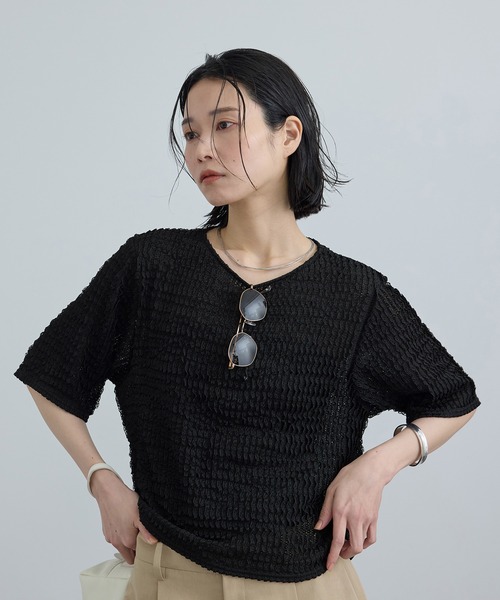SALON adam et rope'(サロン アダム エ ロペ)の「【WEB限定】ティアードラッセルシアーTシャツ(Tシャツ/カットソー・レディース・サックスブルー/ブラック/ホワイト・FREE)」の14枚目の写真