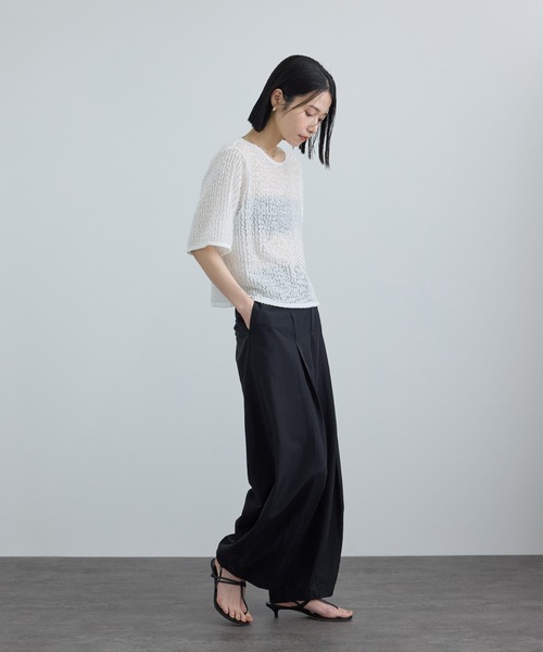 SALON adam et rope'(サロン アダム エ ロペ)の「【WEB限定】ティアードラッセルシアーTシャツ(Tシャツ/カットソー・レディース・サックスブルー/ブラック/ホワイト・FREE)」の15枚目の写真