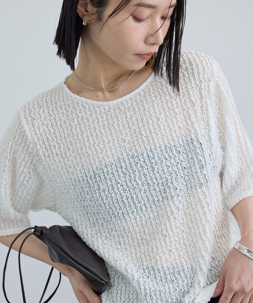 SALON adam et rope'(サロン アダム エ ロペ)の「【WEB限定】ティアードラッセルシアーTシャツ(Tシャツ/カットソー・レディース・サックスブルー/ブラック/ホワイト・FREE)」の16枚目の写真