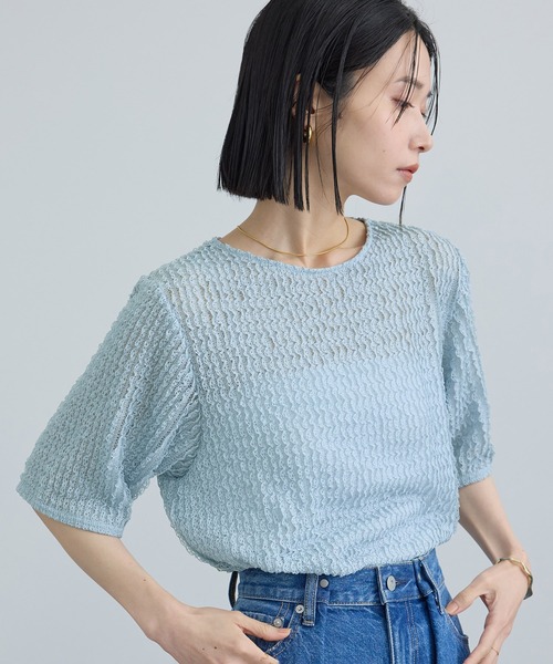 SALON adam et rope'(サロン アダム エ ロペ)の「【WEB限定】ティアードラッセルシアーTシャツ(Tシャツ/カットソー・レディース・サックスブルー/ブラック/ホワイト・FREE)」の19枚目の写真