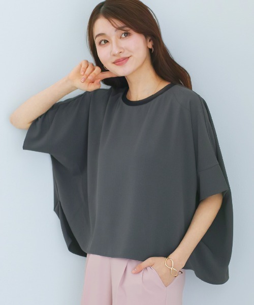 White Collection（ホワイトコレクション）の「【接触冷感・UVカット・速乾】ハイストレッチカルゼワッシャー・ドルマンスリーブブラウス（シャツ/ブラウス・レディース・チャコールグレー/グレイッシュベージュ/アイボリー・M）」の3枚目の写真