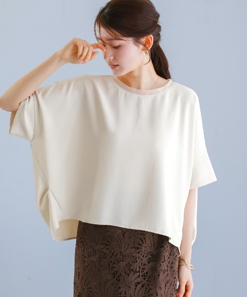 White Collection（ホワイトコレクション）の「【接触冷感・UVカット・速乾】ハイストレッチカルゼワッシャー・ドルマンスリーブブラウス（シャツ/ブラウス・レディース・チャコールグレー/グレイッシュベージュ/アイボリー・M）」の2枚目の写真
