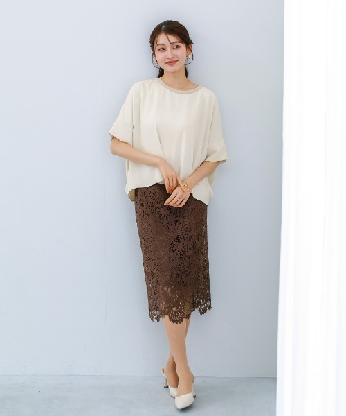 White Collection（ホワイトコレクション）の「【接触冷感・UVカット・速乾】ハイストレッチカルゼワッシャー・ドルマンスリーブブラウス（シャツ/ブラウス・レディース・チャコールグレー/グレイッシュベージュ/アイボリー・M）」の5枚目の写真