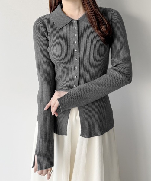 mipiarl（ミピアール）の「リブポロニットトップス（ニット/セーター・レディース・チャコール/ブラック/アイボリー・MEDIUM/LARGE）」の3枚目の写真