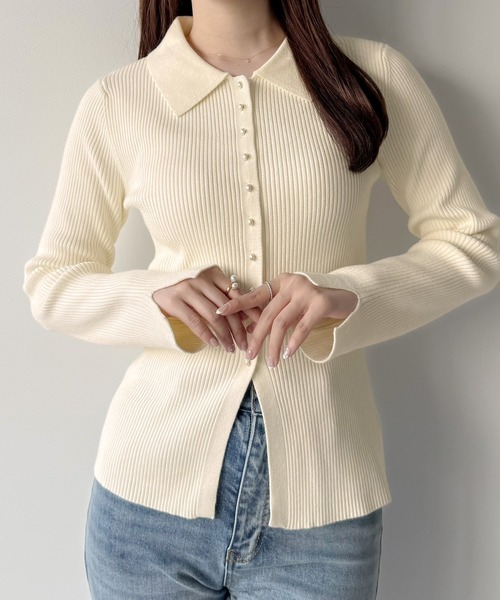 mipiarl（ミピアール）の「リブポロニットトップス（ニット/セーター・レディース・チャコール/ブラック/アイボリー・MEDIUM/LARGE）」の5枚目の写真