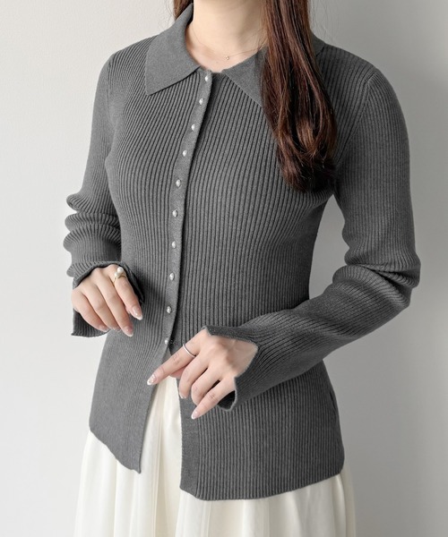 mipiarl（ミピアール）の「リブポロニットトップス（ニット/セーター・レディース・チャコール/ブラック/アイボリー・MEDIUM/LARGE）」の10枚目の写真