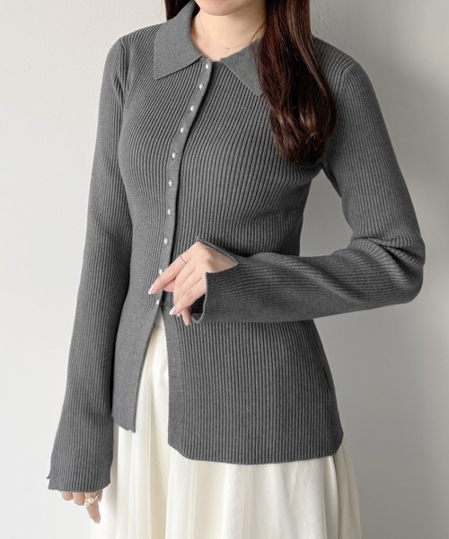 mipiarl（ミピアール）の「リブポロニットトップス（ニット/セーター・レディース・チャコール/ブラック/アイボリー・MEDIUM/LARGE）」の11枚目の写真