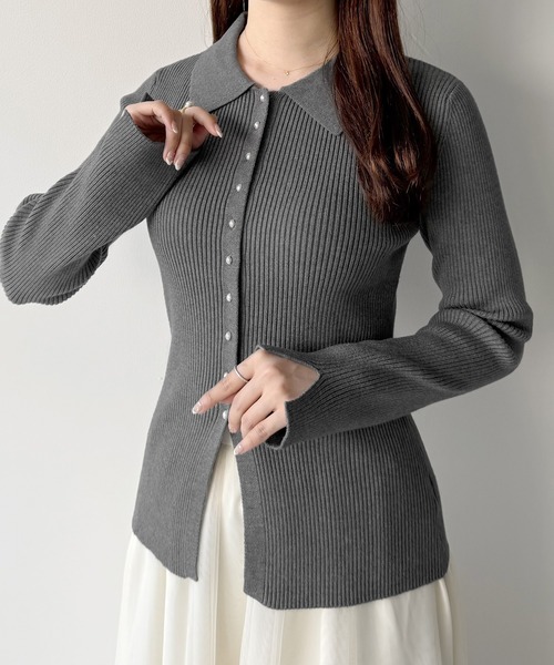 mipiarl（ミピアール）の「リブポロニットトップス（ニット/セーター・レディース・チャコール/ブラック/アイボリー・MEDIUM/LARGE）」の12枚目の写真